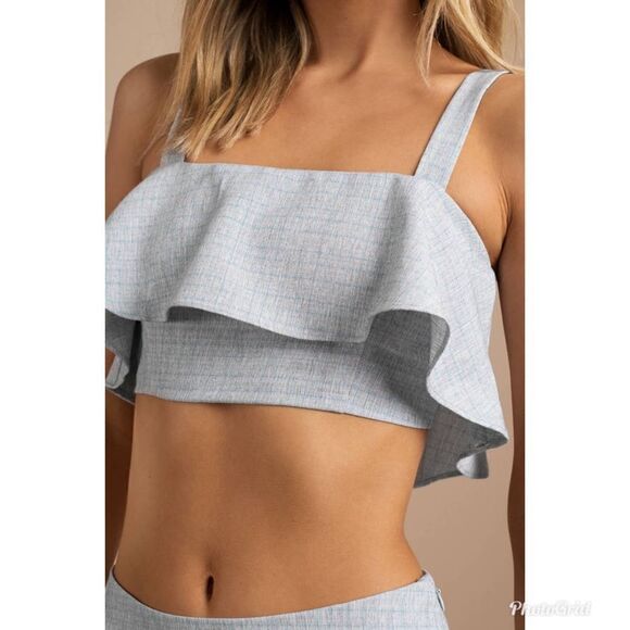 Revolve L’ATISTE Blue Grey Ruffle Flounce Crop Top, L - Picture 3 of 9